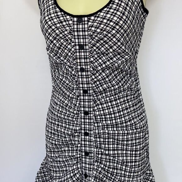 Parker Dress"Yael"Black White Seersucker Flirty Ruffle Mini Dress Nwot S… - Picture 3 of 9